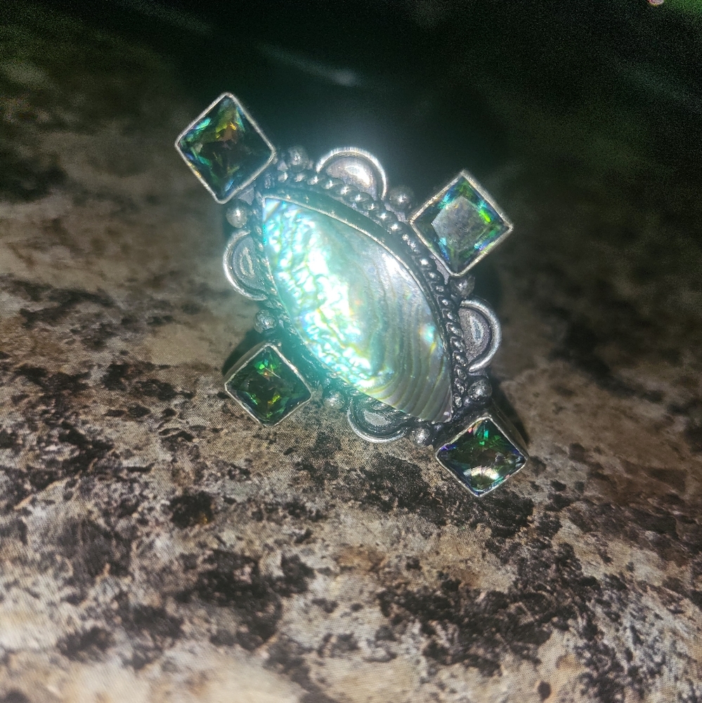Abalone and Mystic Topaz ring